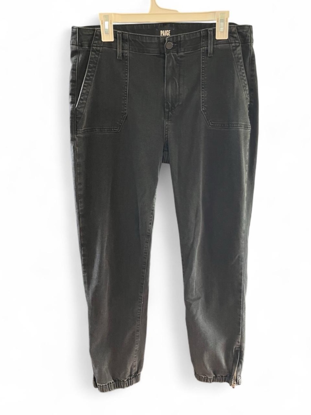 Paige Mayslie Jogger Jeans Slim Tapered Faded Black Grey Zip Leg Size 31